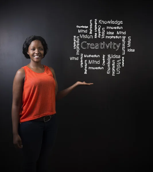 Zuid-Afrikaanse of African American vrouw leraar of student tegen schoolbord achtergrond creativiteit diagram — Stockfoto