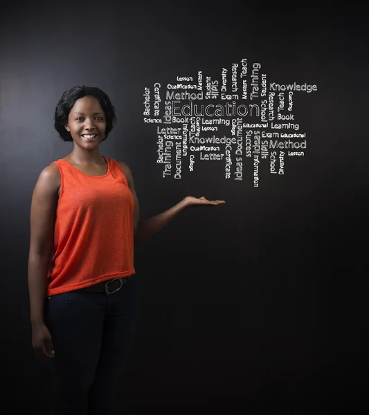 Zuid-Afrikaanse of African American vrouw leraar of student tegen schoolbord onderwijs diagram — Stockfoto