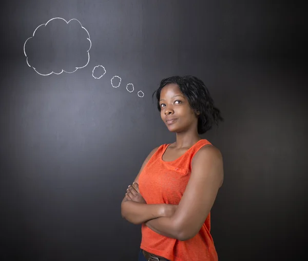 South African or African American woman teacher or student thinking cloud — Stock Photo, Image