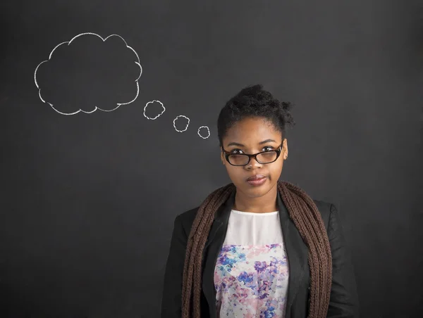 African American woman teacher or student thinking thought cloud — Zdjęcie stockowe