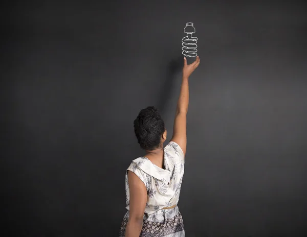 African American woman teacher or student reaching up to a globe — Stock Photo, Image