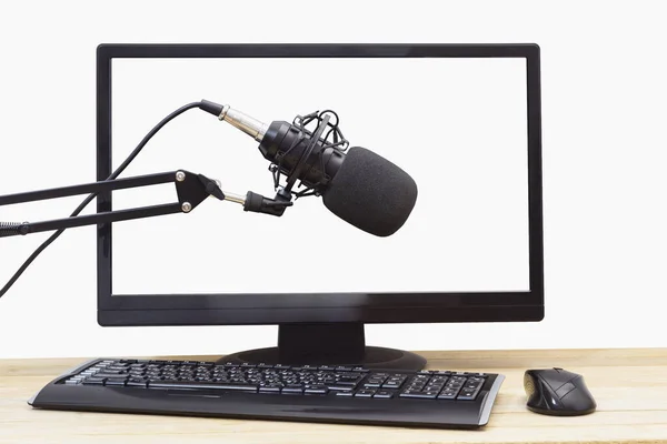 Condenser Microphone Background Computer Controls — Stock Photo, Image