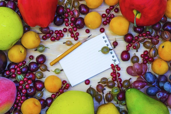 Frisches Obst und Beeren im Rahmen — Stockfoto