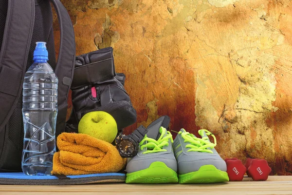 Sports equipment against the wall — Stok fotoğraf