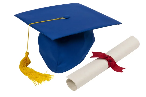 Blue Graduation Cap With Diploma Degree — Stock Photo, Image