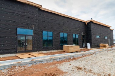 Yeni bir restoran ticari yapı projesinin yatay yan görüntüsü.