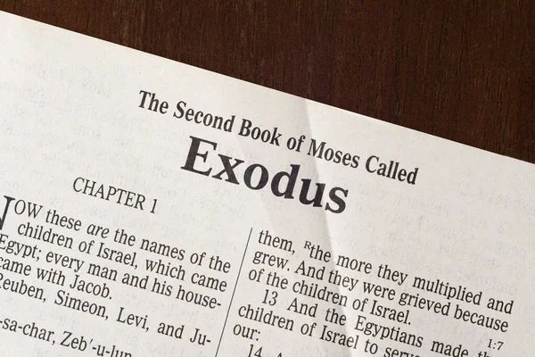 Makro Fotografie První Stránky Knihy Exodus Ostré Jako Břitva Royalty Free Stock Obrázky
