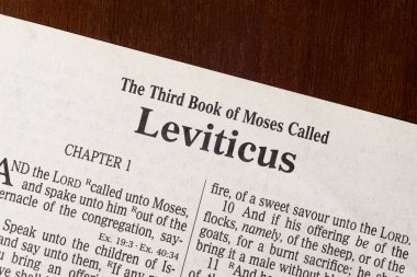This is the King James Bible translated in 1611.  There is no copyright.  A razor-sharp macro photograph of the first page of the book of Leviticus clipart
