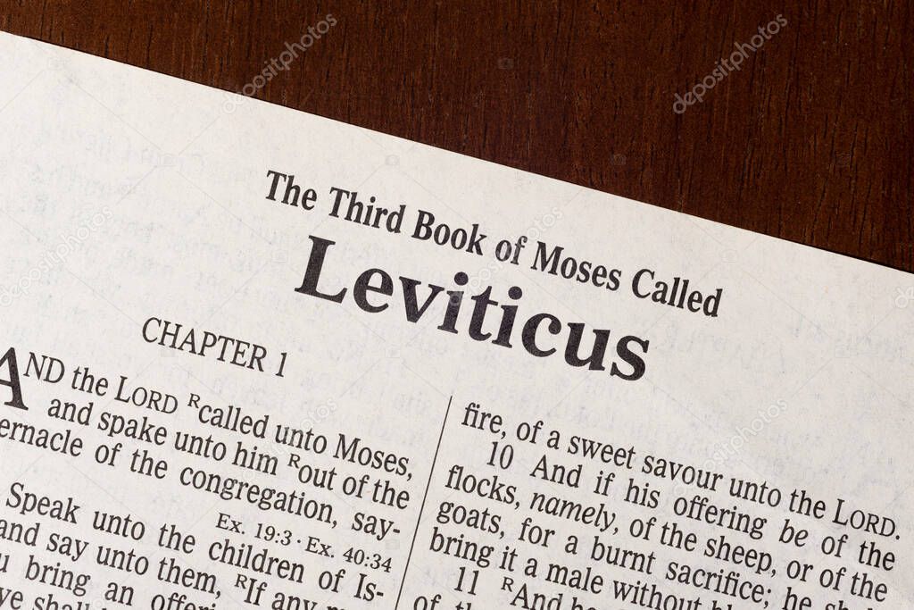 This is the King James Bible translated in 1611.  There is no copyright.  A razor-sharp macro photograph of the first page of the book of Leviticus
