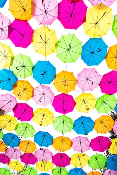 Függőleges Felső Felvétel Színes Esernyők Gyűjteményéről — Stock Fotó