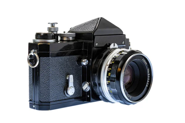 ホワイトに隔離された上からプロの1960年代の35ミリ一眼レフカメラの水平ショット — ストック写真