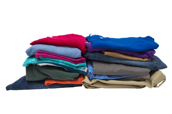 Two Stacks Of Folded Clothes Isolated On White — Stock Photo, Image