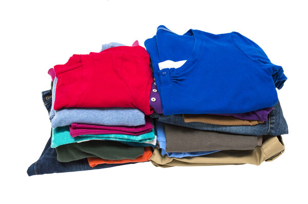 Neat Stacks of Clothes Isolated On White
