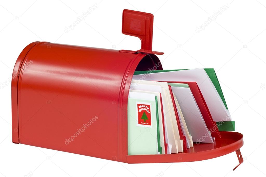 Red Blank Mailbox Full Of Christmas Cards