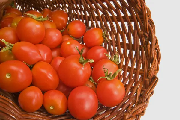Basket Of Fresh Cherry Tomatoes — Stock Photo, Image