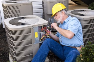 Air Conditioning Repairman At Work clipart