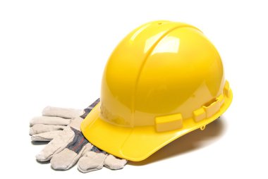 İnşaat kask iş eldivenleri ile yatay çekim