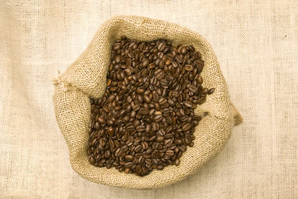 Coffee Beans In Burlap Bag With Copy Space — Stock Photo, Image