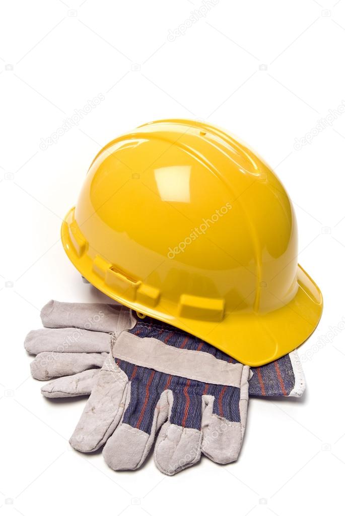 Hard Hat And Work Gloves Isolated On White