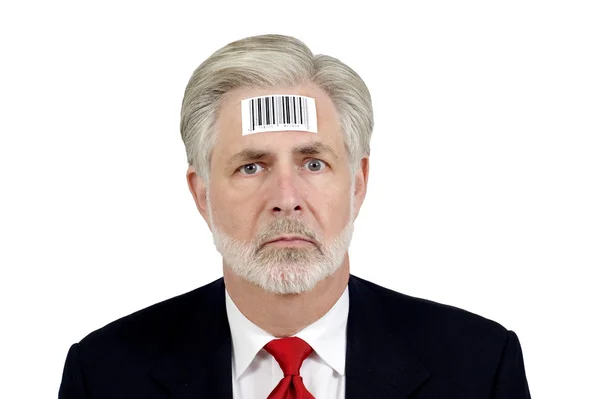 Man With Bar Code On Forehead — Stock Photo, Image