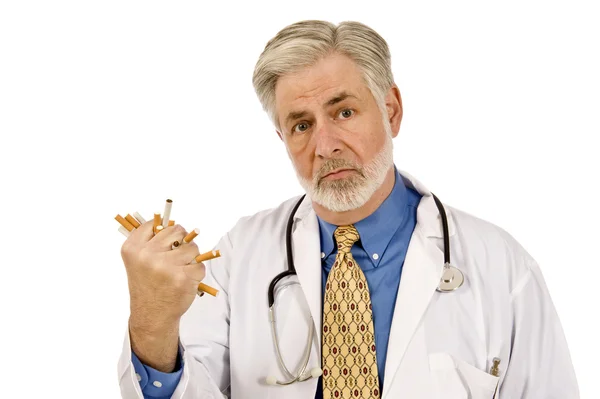 Serious Doctor Crushing Cigarettes — Stock Photo, Image