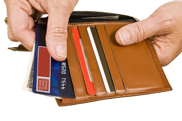 Hands With Wallet And Credit Or Debit Cards — Stock Photo, Image