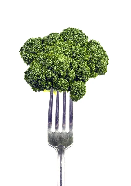 Deliziosi broccoli sani su una forchetta — Foto Stock