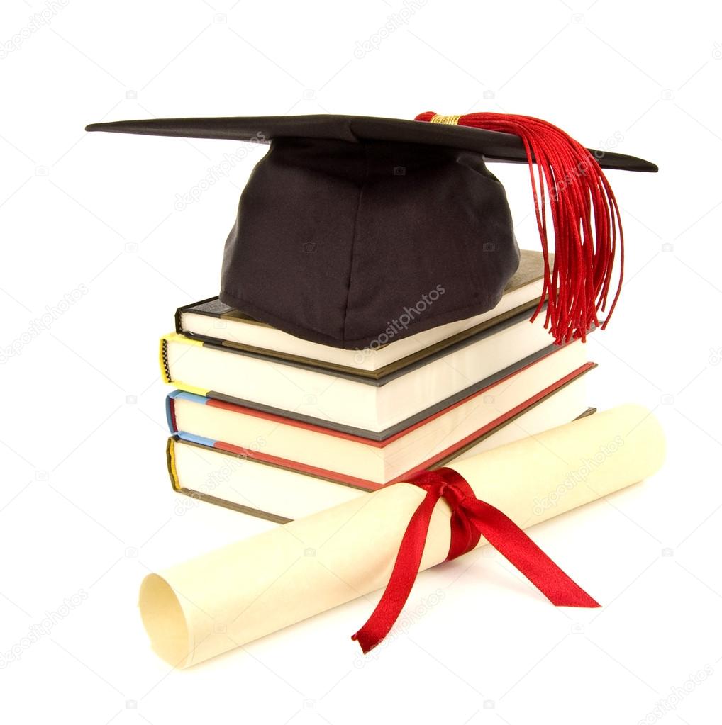 Graduation Hat With Books And Diploma