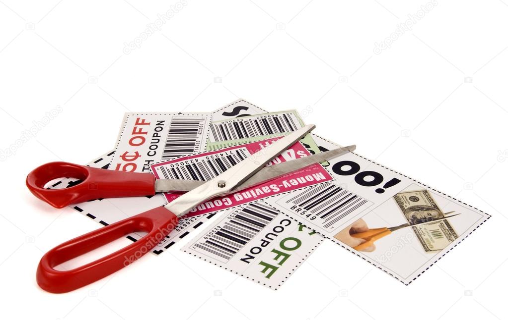 Fictitious Coupons With Red Handled Scissors
