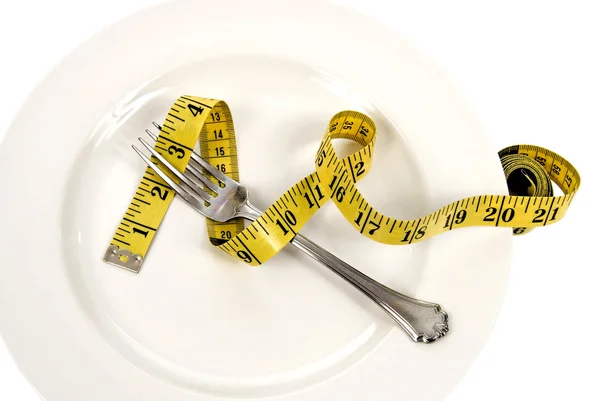Diet Concept With A Plate Fork And Measuring Tape — Stock Photo, Image