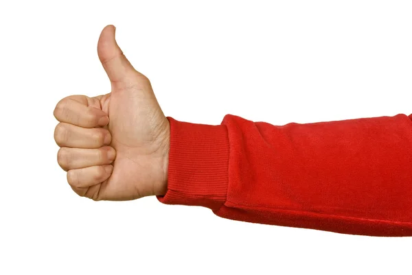 Red Sleeved Arm With Hand Giving Thumbs Up — Stock Photo, Image