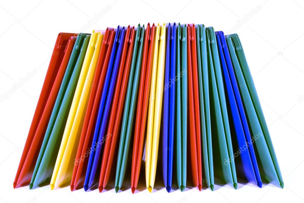 Multi Colored Plastic File Folders Lined Up