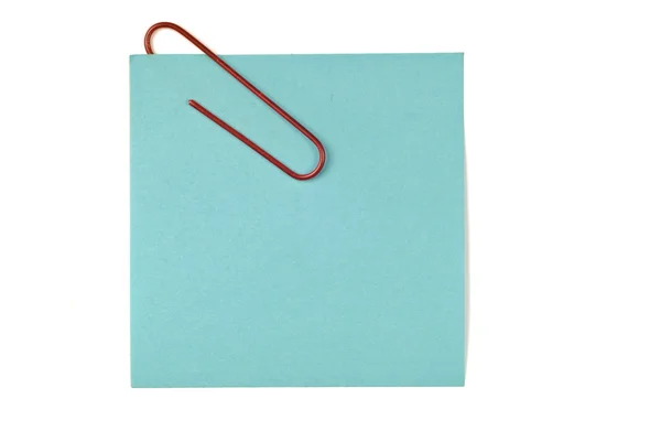 Blue Blank Note With Red Paper Clip — Stock Photo, Image