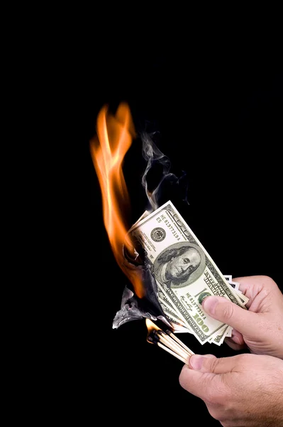 Hořící peníze — Stock fotografie