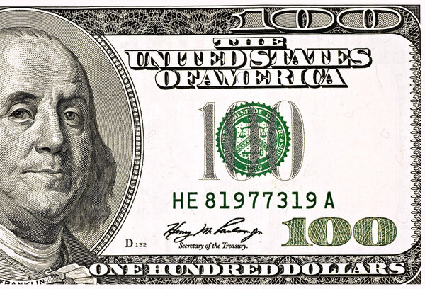 Macro Shot Of Half Of Hundred Dollar Bill