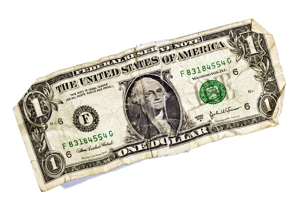 Bill desgastado y pegado en dólares estadounidenses — Foto de Stock