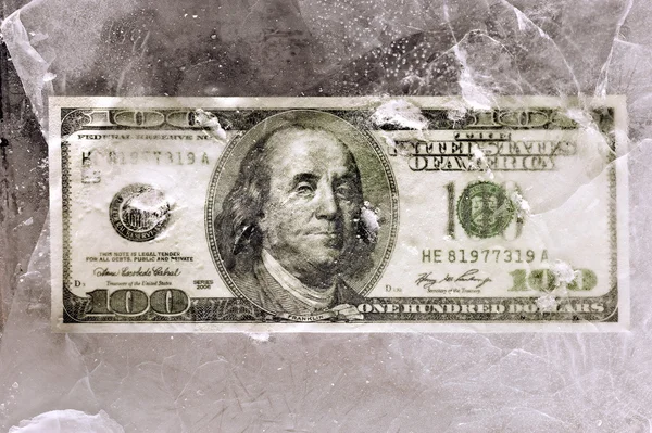 One Hundred Dollar Bill Frozen In Ice — Stock Photo, Image