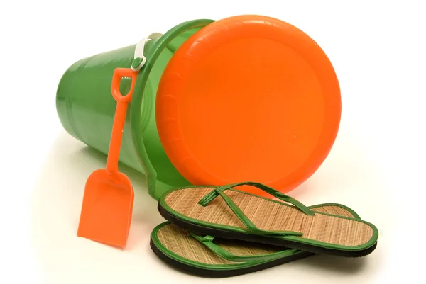 Beach Toys Frisbee And Sandals — Stock Photo, Image