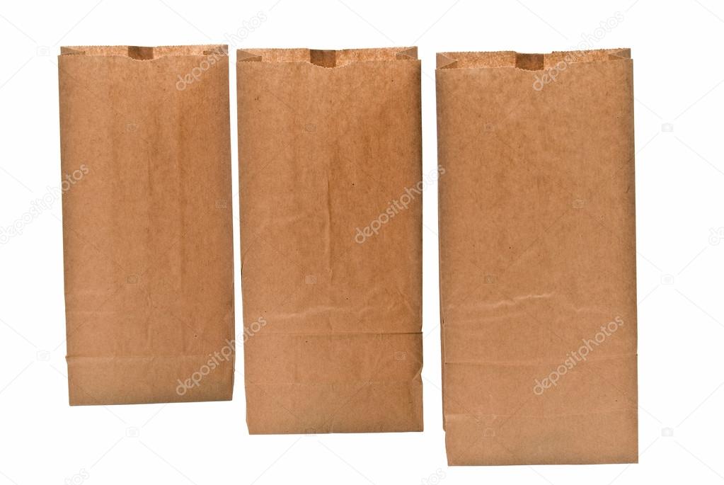 Three Brown Paper Bags Isolated On White