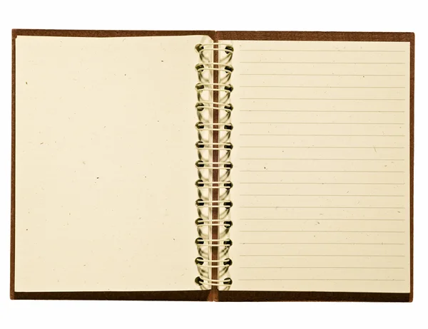 Journal en cuir brun ouvert avec pages recyclées vierges — Photo