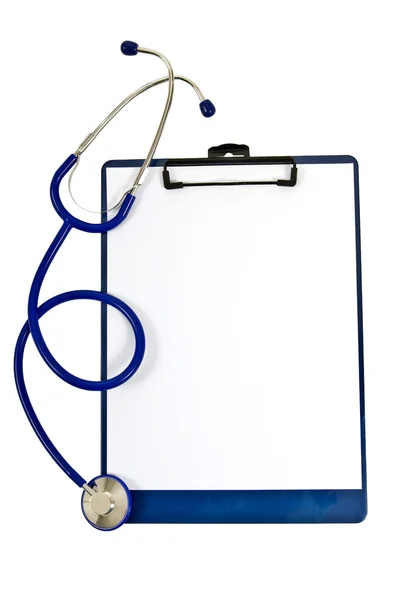 Clipboard With Blank Paper For Your Advertisement And Stethoscope — Stock Photo, Image