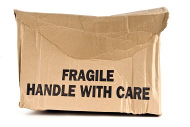 Fragile Handle With Care Brown Box Crushed