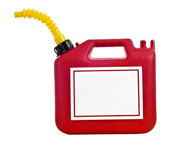 Grande recipiente vermelho da gasolina ou do combustível com sinal em branco para sua cópia — Fotografia de Stock