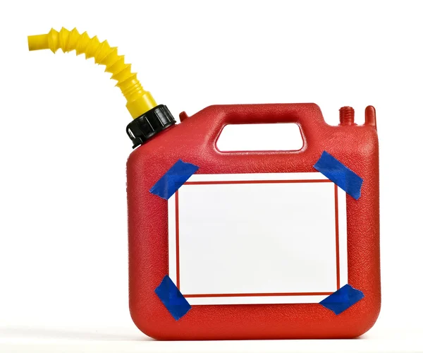 Recipiente de gasolina ou combustível com sinal em branco e bordas gravadas azuis — Fotografia de Stock