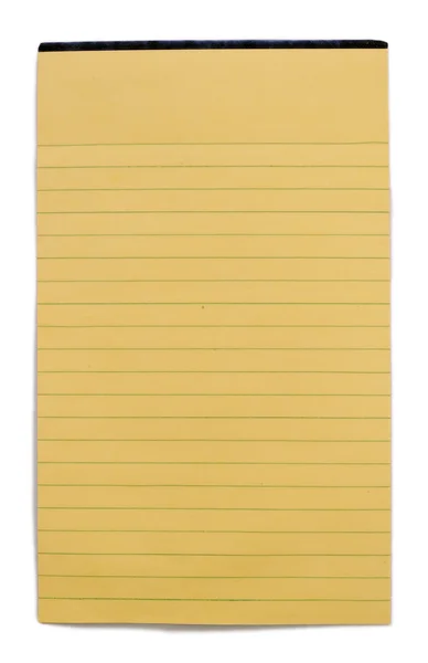Amarelo Velho Branco Ruled Escrita Pad Isolado em Branco — Fotografia de Stock