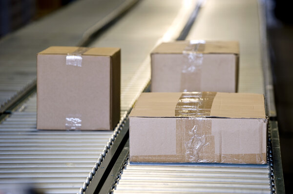 Shipping Boxes On Conveyor Belts