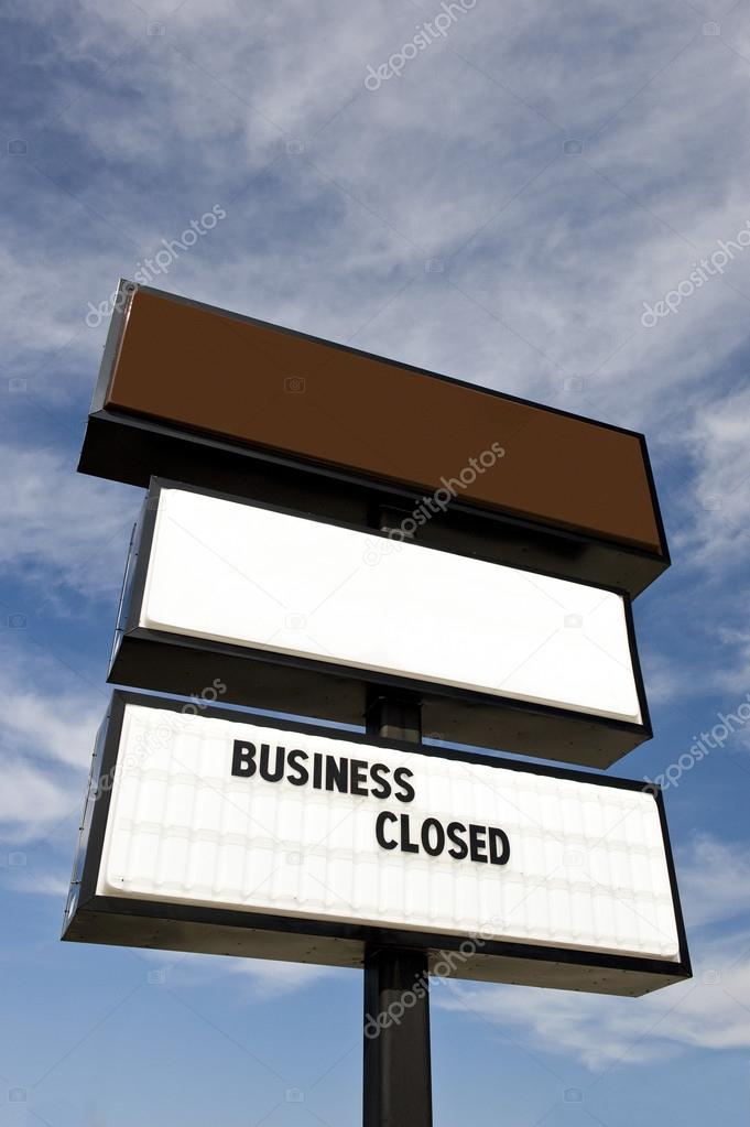big out of business sign with blank space above for copy stock