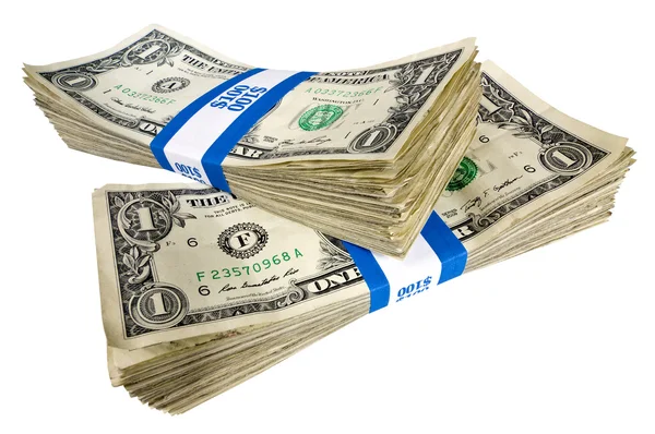 Twee bundels van dollarbiljetten In papier Bands — Stockfoto