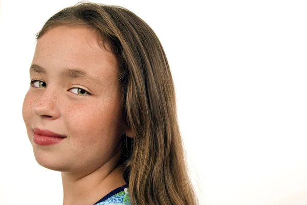 Portrait Of Cute Little Girl Looking Over Her Shoulder At The Camera — Stock Photo, Image