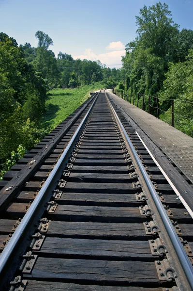 Trilhas de trem no horizonte — Fotografia de Stock